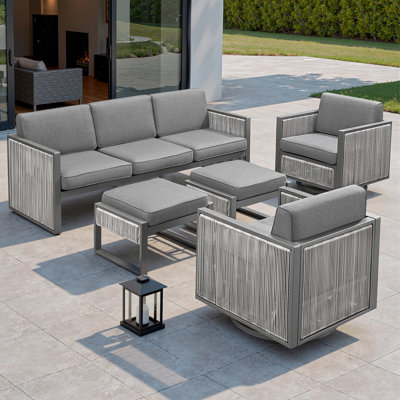 Trinie Outdoor 5-Piece PE Wicker Patio Set With Ottomans And Cushions