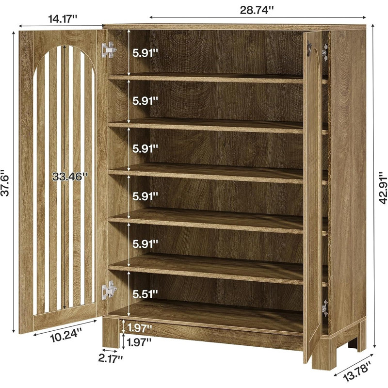 Armoire à chaussures à 6 niveaux Tribesigns, étagère de rangement pour chaussures avec portes Airy