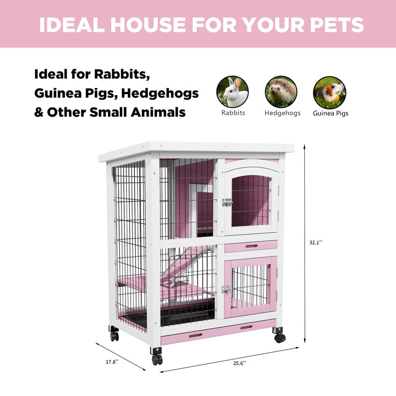 Cage à deux couches en bois pour lapins à l'extérieur et à l'intérieur