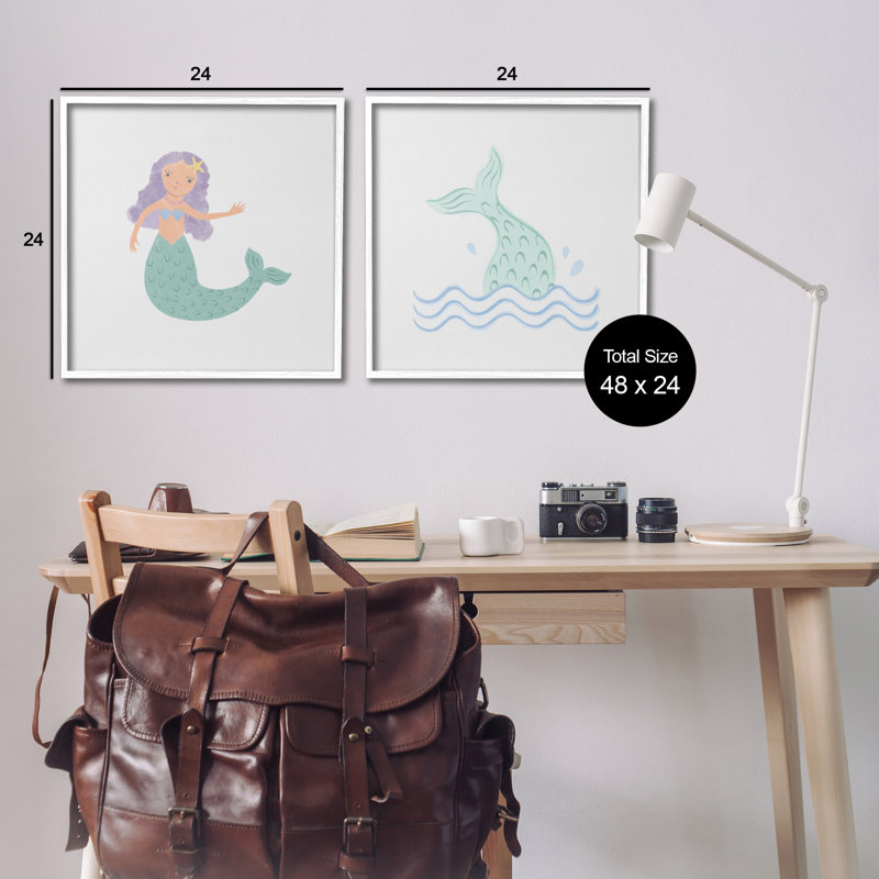 «Ocean Mermaid Splash», ensemble de 2 giclées par Carrie Cantwell, Giclée encadrée blanc bord de mer, H 24 po x l 24 po