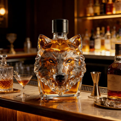 Water Bottle Stylish Wolf Head Whiskey Decanter Elegant Clear Glass Liquor Bottle For Spirits Malt Whiskey Gin Cocktail Ideal For Home Bar Party Display