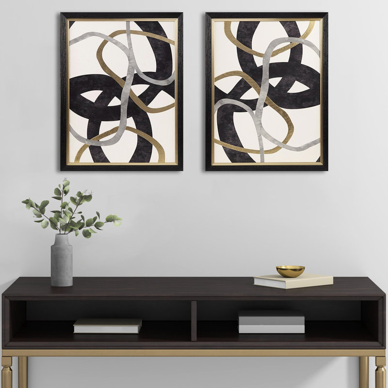 Toile abstraite dorée, décor encadré 2