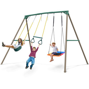 9.5' Heavy Duty Metal Swing Set with Belt Swing, Trapeze Bar