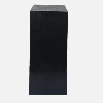 Table de bout en bois à colonne carrée M33, H33,75 po, finition vieillie d'aspect bois, mélange avec différentes hauteurs, utilisation intérieure / extérieure, couleur noire