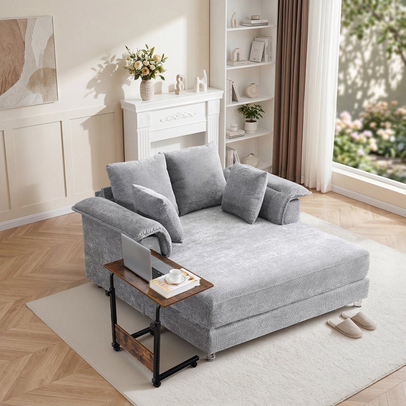 Ensemble de salon 2 pièces avec canapé-lit et bureau d'ordinateur, Gris argenté, 37.79" H x 23.62" W x 15.74" D