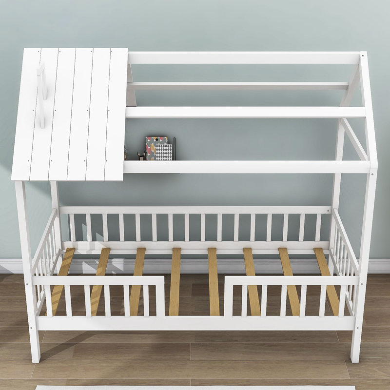 Hadrien Twin Wood House Bed with Fence, White