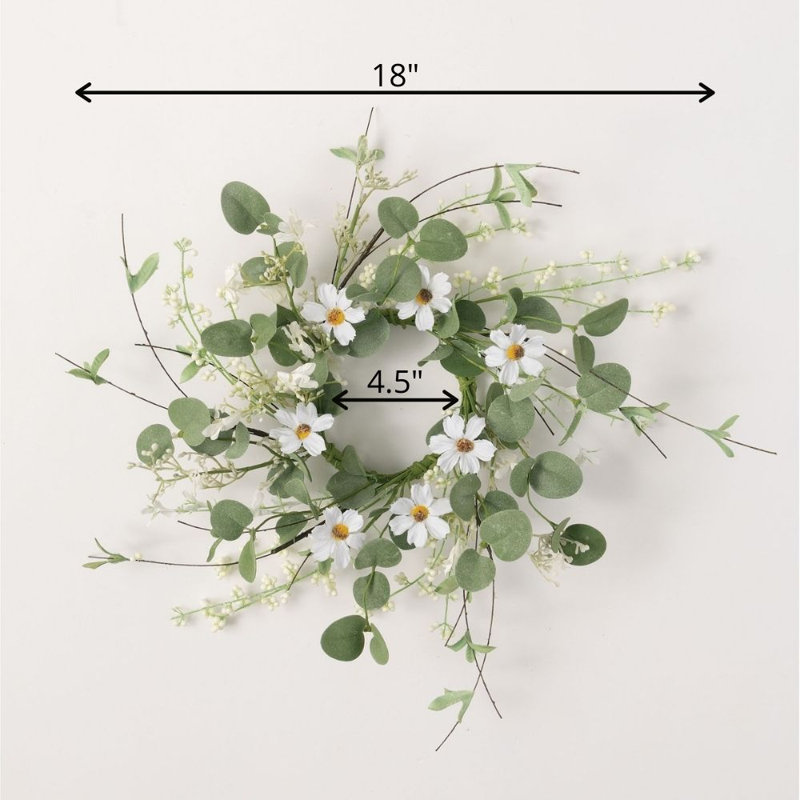 Couronne artificielle 18 'marguerite et eucalyptus 18', H 18 po x l 18 po x P 4 po