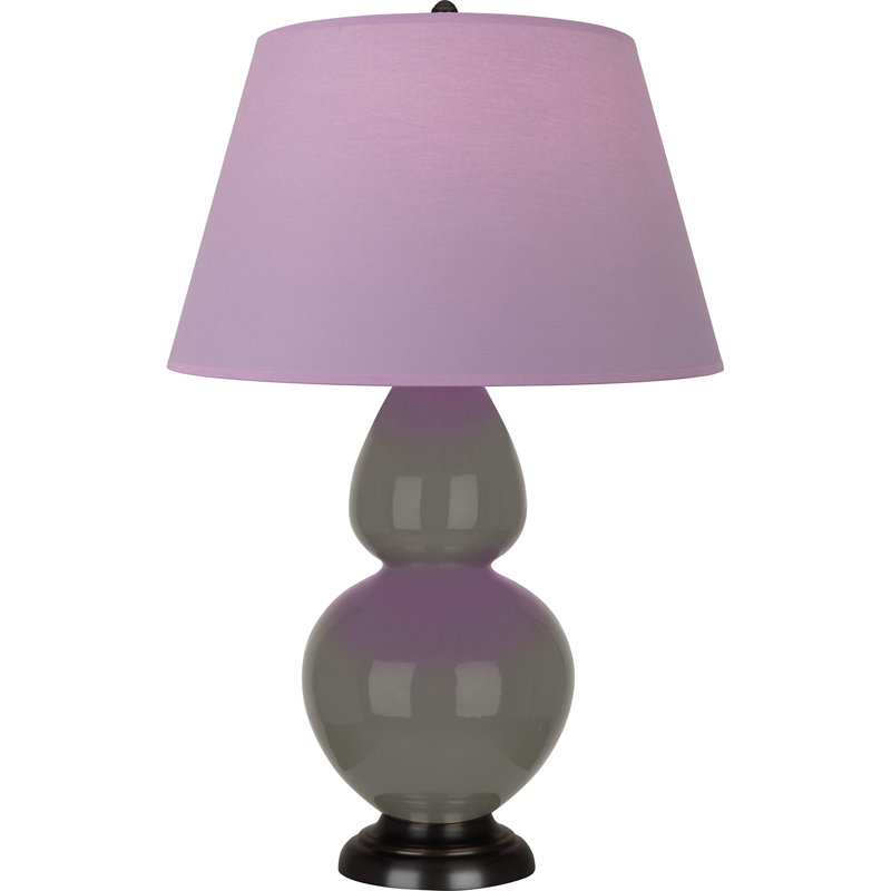 Lampe de table double gourde en céramique, Frêne verni / bronze, Lavande / prune, Bronze