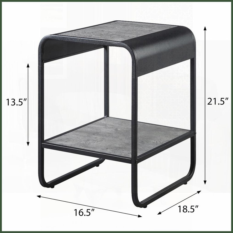 Concrete Grey &amp; Black Coffee Table with Lower Shelf, Sleek Modern Design for Living Room, Extra Storage Space