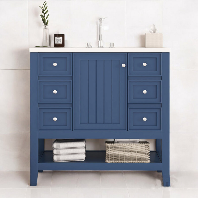 Meuble-lavabo simple 36 po avec comptoir, Bleu