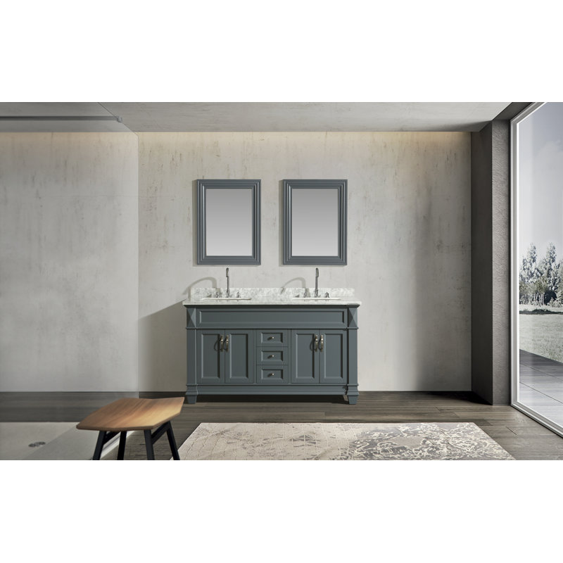 Ensemble de meuble-lavabo de salle de bain double 61 po avec miroir Lusk