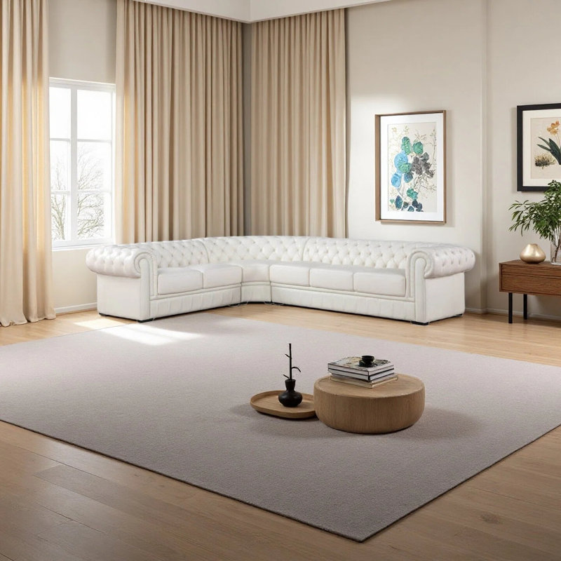 3-Piece Cow Top Leather Sectional Sofa, Left Hand Facing, White Genuine Leather