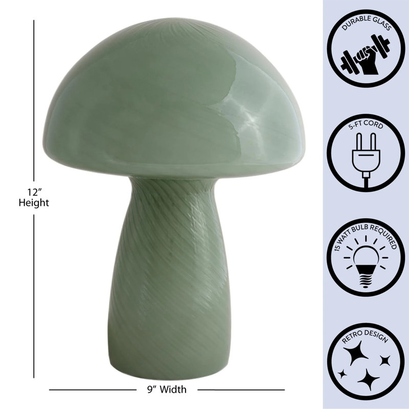 Lampe de table champignon 12 po 12 po, Vert, Vert