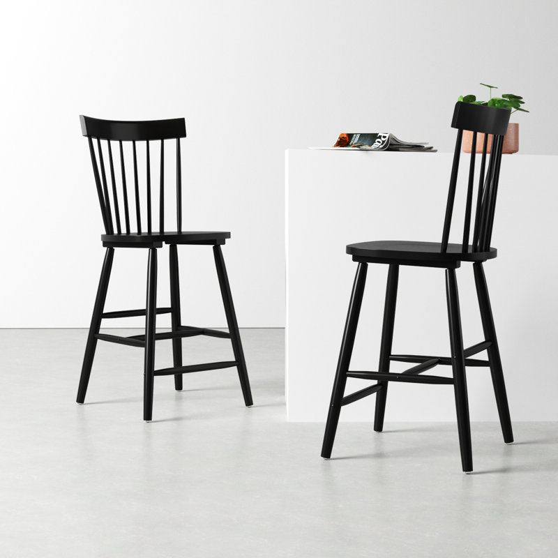 Stacee Solid Wood Counter Stool, Counter Stool (24" Seat Height), Black