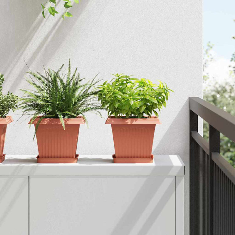  Square Flower Pot 6 Pcs Plastic, Brick Red, 16cm H x 20cm W x 20cm D