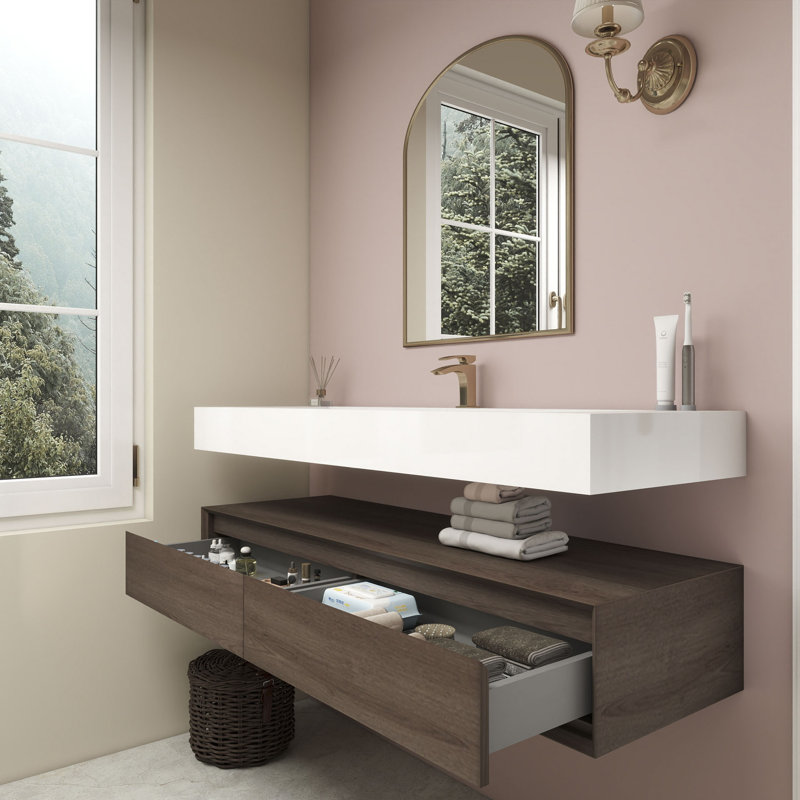 Ensemble de meuble-lavabo simple mural Alysa, Chêne rouge