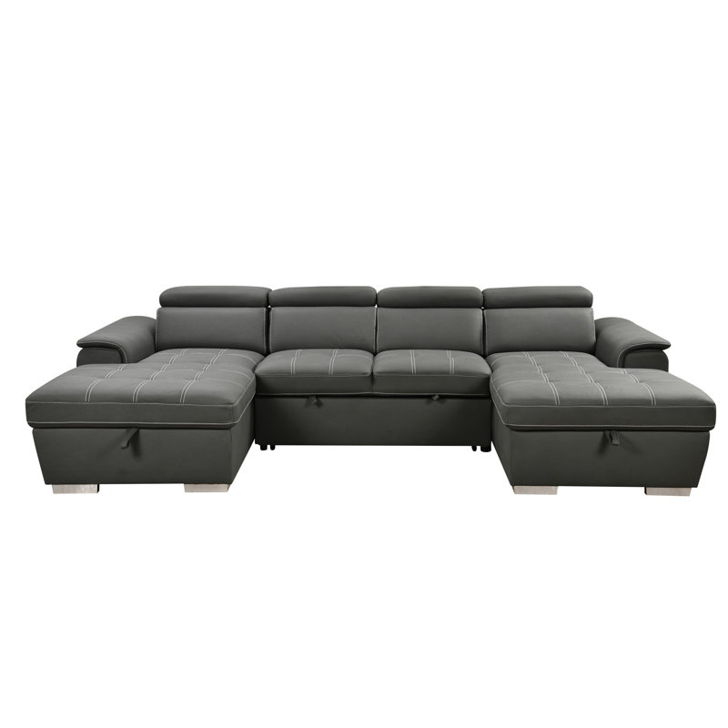Canapé-lit en forme de U, surdimensionné de 121 pouces - lit escamotable 2 en 1, canapé-lit modulaire avec méridienne de rangement double pour meubles de salon, gris anthracite