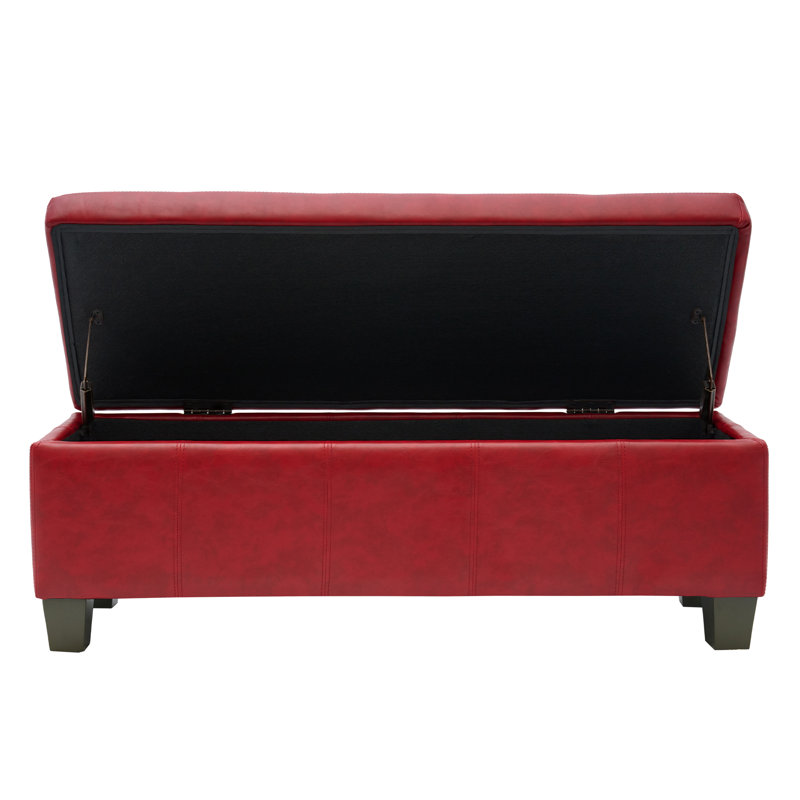 Red Faux Leather Rectangular Storage Ottoman Bench