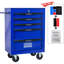 Chariot à outils à 5 tiroirs en noir et bleu, coffre à roulettes en acier, chargement de 15 kg, glissières à roulement, 4 roues avec dispositif de verrouillage pour un fonctionnement sécuritaire - roues pivotantes en métal bleu de 20 po, organisation soignée-1511110634