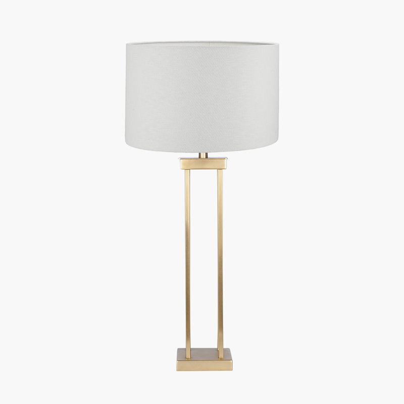 Metal Table Lamp, White, Linen, Gold