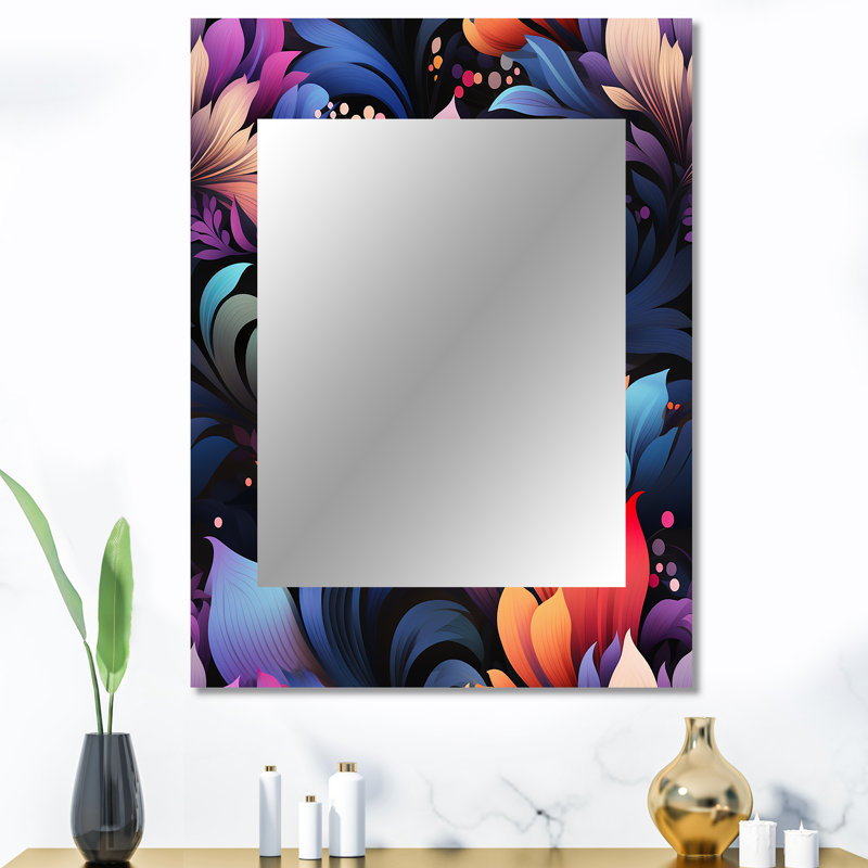 Multicolore futuriste damassé Nexus - miroir mural décoratif floral, miroir floral, impression d'art en métal, 40 po x 30 po