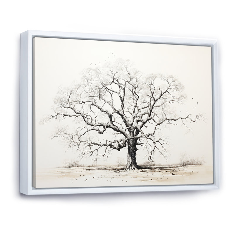 Arbre africain, minimalisme III, sur toile, H 16 po x l 32 po x P 1 po, Cadre flottant blanc