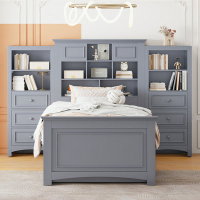Stearns 14 Drawers Platform Standard Bed with Bookcase Storage Headboard