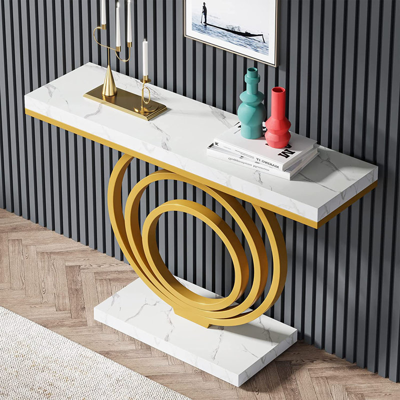 Kavalli 41.34"  Console Table Entryway Table, White/Gold