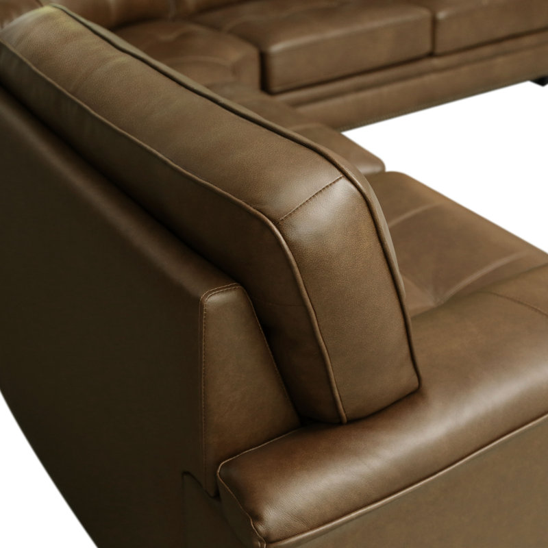 Orrick Upholstered L-Shaped Sectional Symmetrical, Brown Genuine Leather/Leather Match
