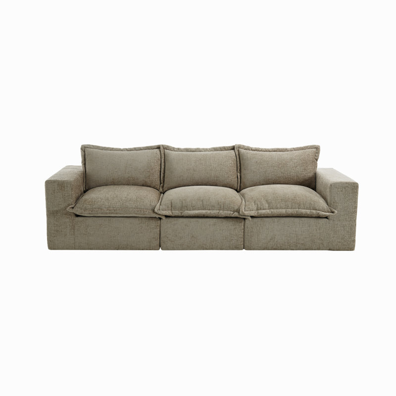 Upholstered Boneless Chenille Modular Sectional Sofa with Cushion Back– Fully Compressed, No Assembly Required, 3