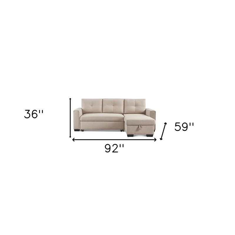 Canapé-lit futon convertible de 92 po en mélange de polyester beige avec pattes noires, Mélange de polyester beige