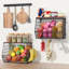 Panier de fruits à 2 niveaux pour comptoir de cuisine, panier suspendu en métal empilable avec couvercle en bois et 4 crochets de banane, rangement pour légumes, oignon, pomme de terre