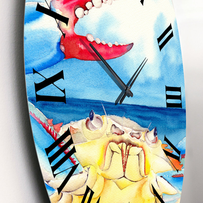 Crabe bleu coloré sur une plage de sable - horloge murale nautique et côtière, Petit