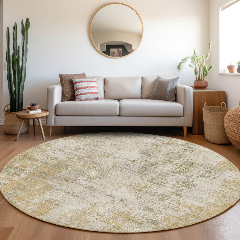 Premium Machine Washable Prisco Wheat Rug, Round 8'