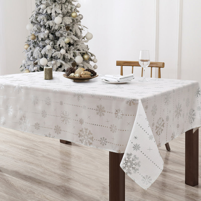 Kailahni Foil Wonderland Snowflake Holiday Fabric Tablecloth, 120" x 60"