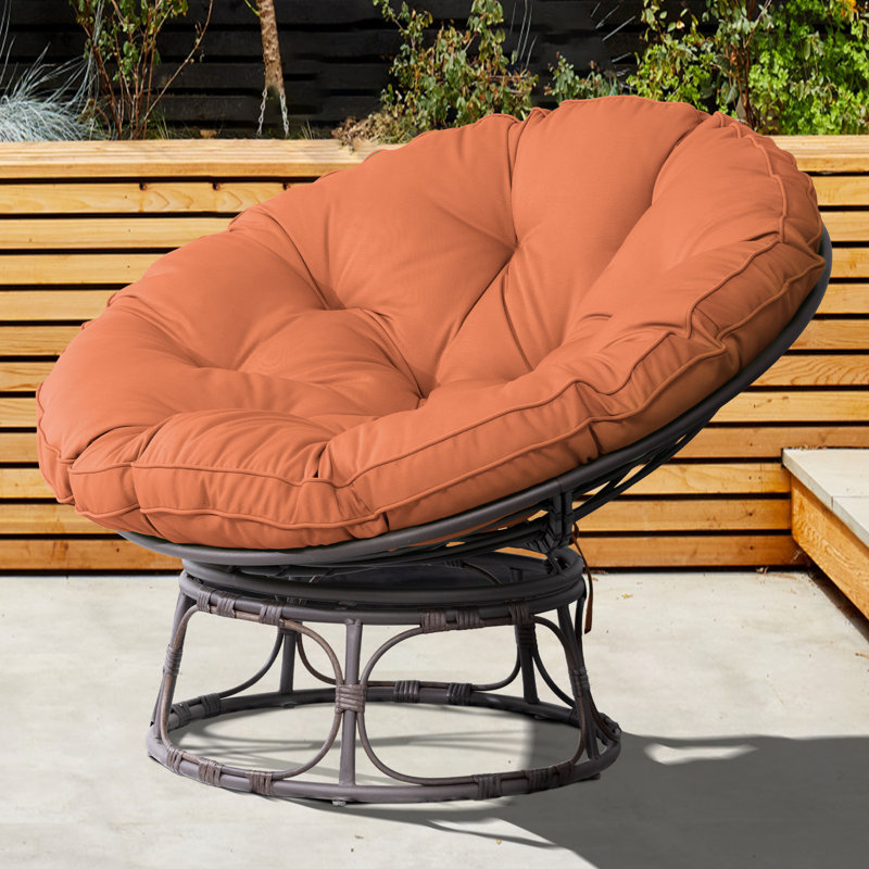 Upholstered Papasan Chair, Orange Polyester Blend