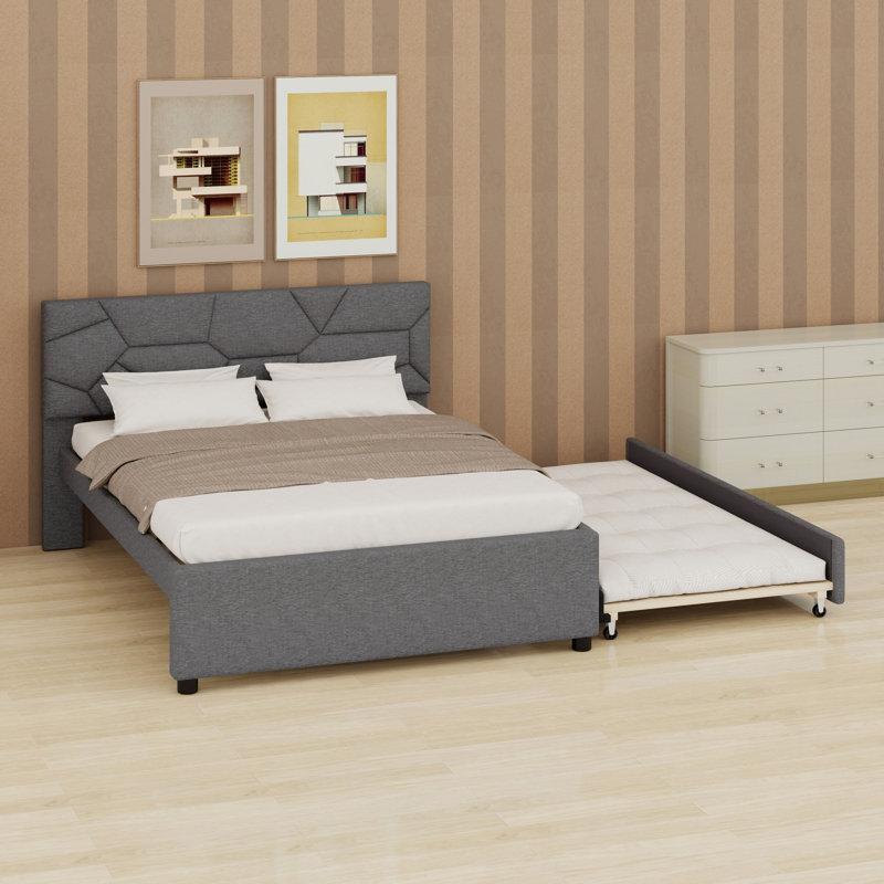 Lit plateforme tapissier Modern, Gris