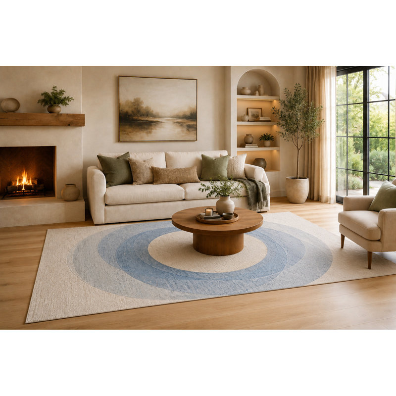 Tapis à couches superposées bleu pâle et ivoire 6 pi 7 po x 9 pi 10 po «Ultra Light Poids» pour le salon, tapis doux à poils courts avec envers en silicone antidérapant, décoration de plancher pour la chambre à coucher, la salle à manger et le bureau personnel