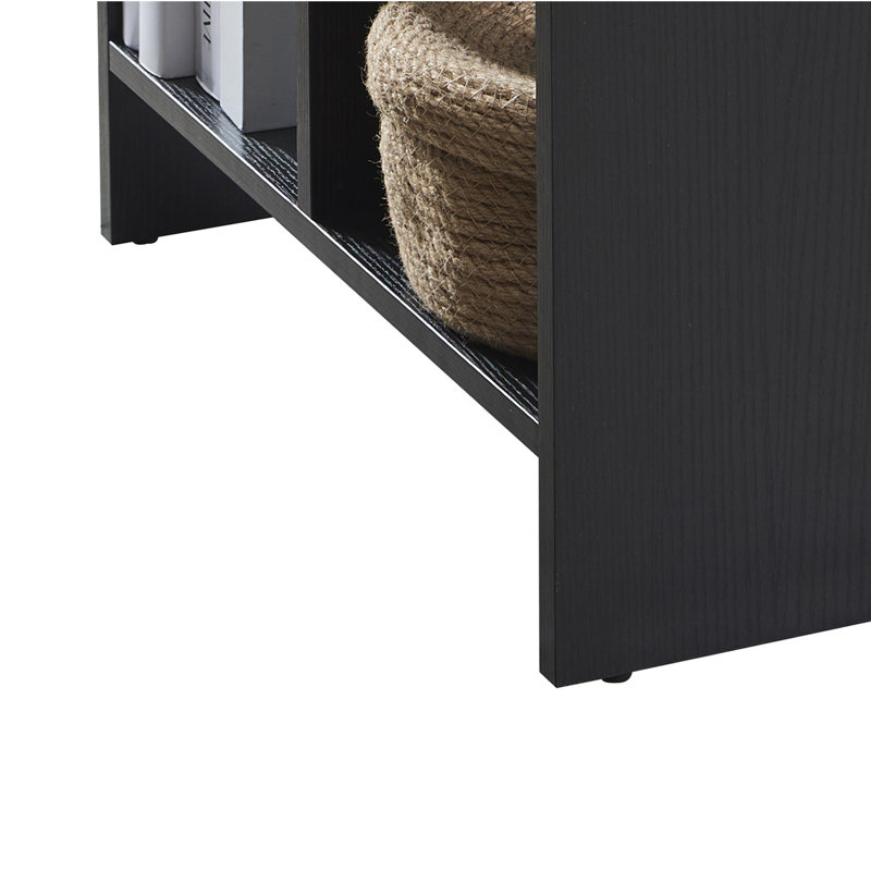Narrow Side Table with 2 Cup Holders and 3 Shelves, Slim End Table for Small Spaces - Black, Black