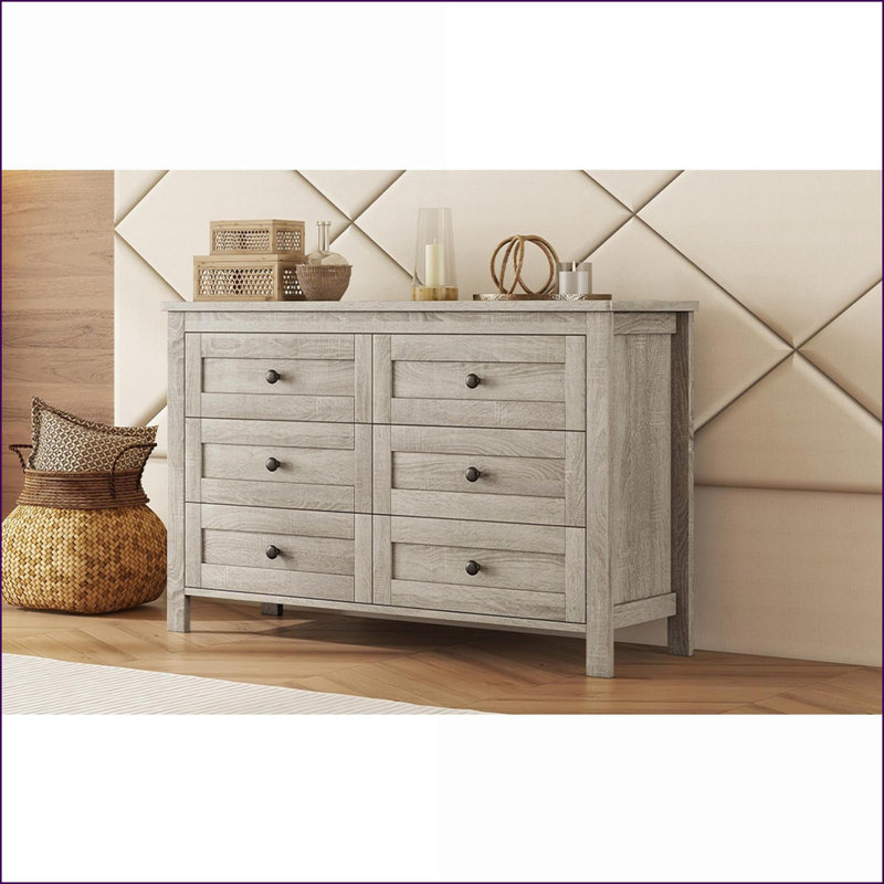 Armoire de rangement à 6 tiroirs Dressers | Gris antique | Panneau de particules, Beige