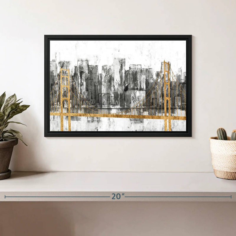 Golden Bridge Panorama, 13 po x 9 po, Cadre flottant noir