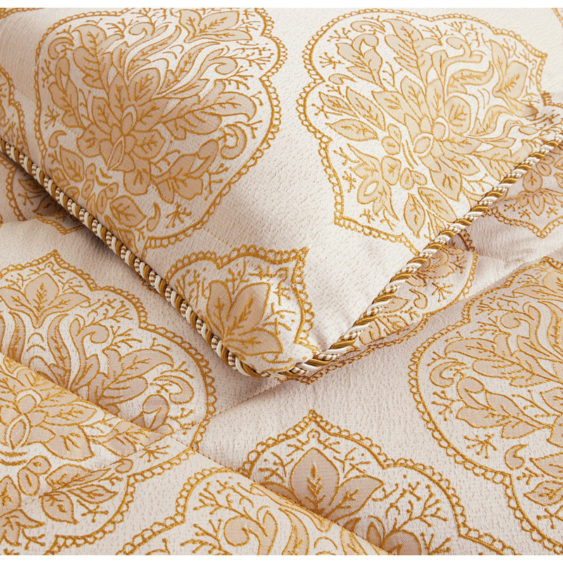 Gina Polyester Damask Bedspread with Pillow Shams, Golden, 220 x 240 cm Bedspread - 2 Pillowcases