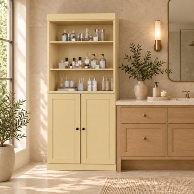 100% Solid Wood 32" Bathroom Storage Cabinet with Bottom Shaker Doors and Adjustable Shelves