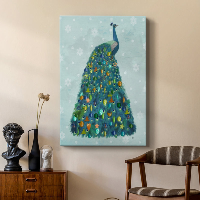 Christmas Peacock Christmas Tree -Custom Wrapped Gallery Cavas, 27" H x 18" W