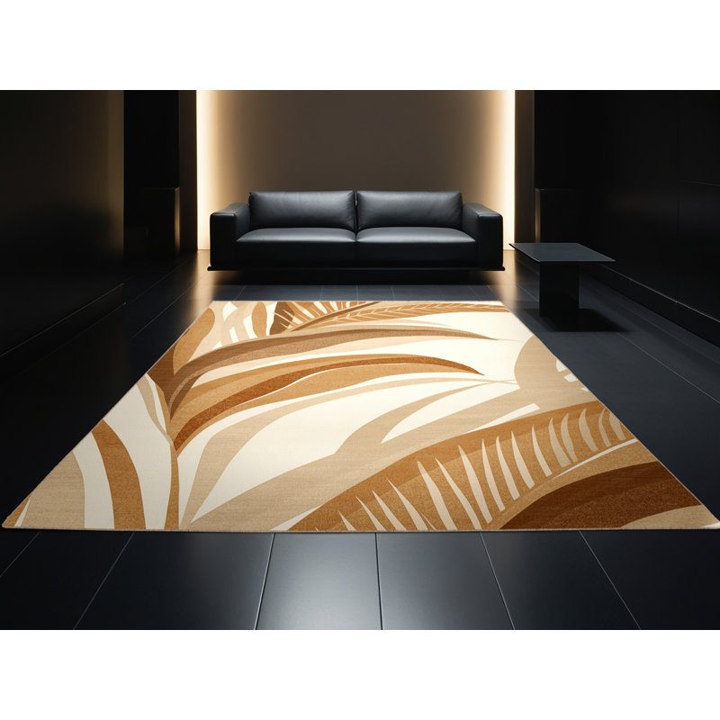 Tapis abstrait palmier paesyn lavable à la machine en brun - beige, 2 x 5
