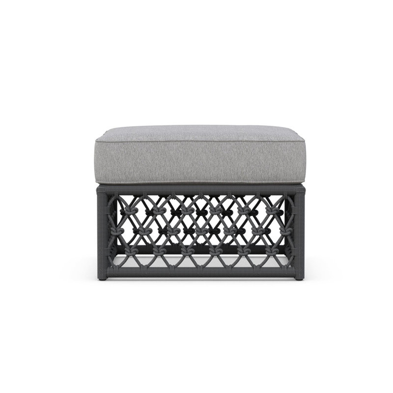Amelia Outdoor Ottoman with Cushion, Matte Charcoal Frame/Fog Cushion