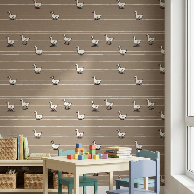 Papier peint moderne à rayures Ducks, Non-collé