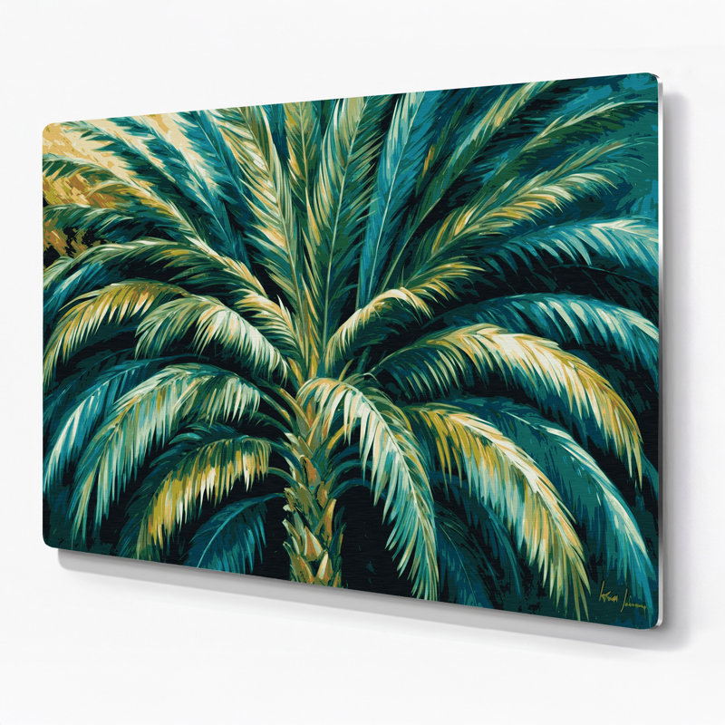 «Hawaiian Fan Palm», art mural en métal bleu