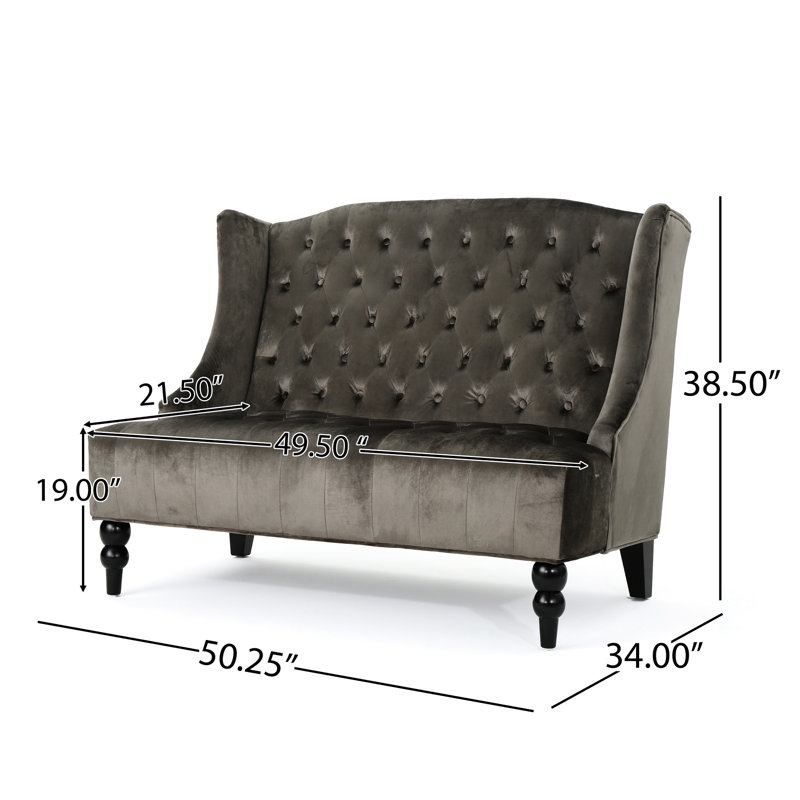 Fauteuil à oreilles moderne en velours gris 2 places, surpiqûres en losange, 129 cm L x 87,5 cm P x 96,3 cm H, velours, à oreilles.