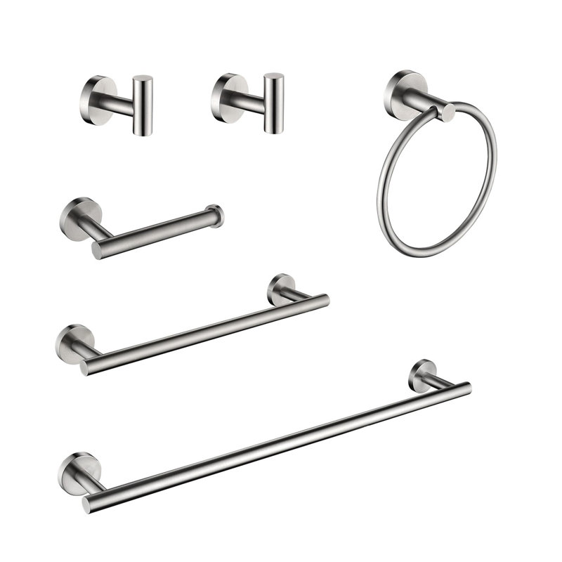 Ensemble de porte-serviettes de salle de bain en acier inoxydable 6 pièces, Nickel brossé